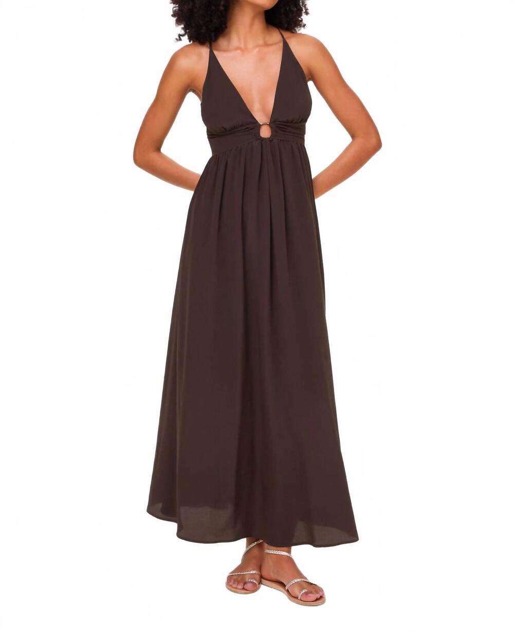 NEW HEIDI KLEIN women's coco palm silk maxi dress in brown